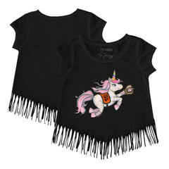 San Francisco Giants Tiny Turnip Girls Youth Unicorn Fringe T-Shirt - Black T-shirts