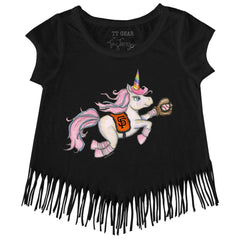 San Francisco Giants Tiny Turnip Girls Youth Unicorn Fringe T-Shirt - Black T-shirts