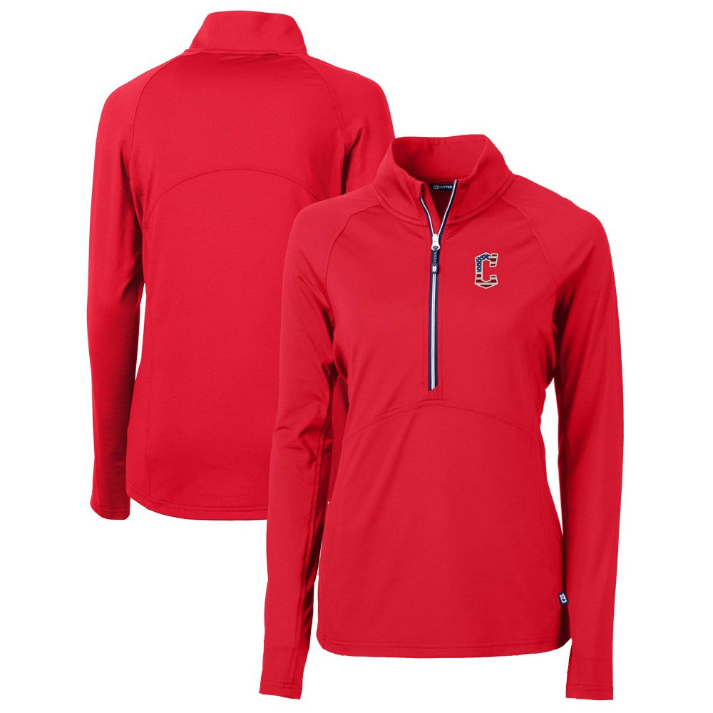 Cleveland Guardians Cutter & Buck Women's Americana Logo Adapt Eco Knit Stretch Recycled Half-Zip Pullover Top - Red Pullover