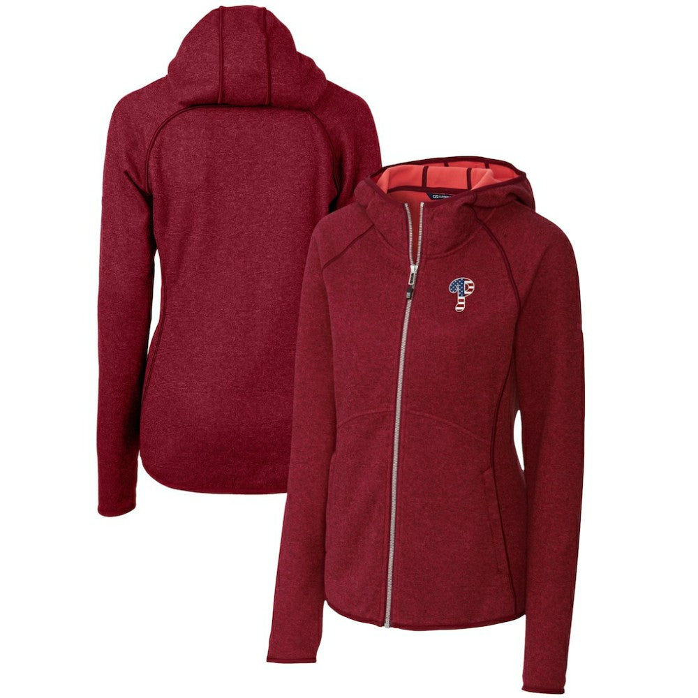 Philadelphia Phillies Cutter & Buck Women's Americana Logo Mainsail Sweater-Knit Full-Zip Hoodie - Cardinal Hoodies