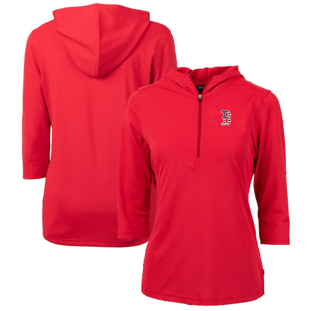 Boston Red Sox Cutter & Buck Women's Americana Logo DryTec Virtue Eco Pique Recycled Half-Zip Pullover Hoodie - Red Hoodies