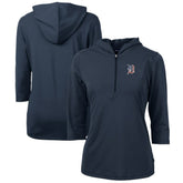 Detroit Tigers Cutter & Buck Women's Americana Logo DryTec Virtue Eco Pique Recycled Half-Zip Pullover Hoodie - Navy Hoodies