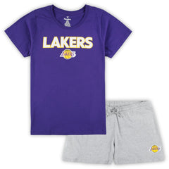 Los Angeles Lakers Women's Plus Size T-Shirt & Shorts Combo Set Purple/Heather Gray