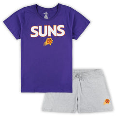 Phoenix Suns Women's Plus Size T-Shirt & Shorts Combo Set Purple/Heather Gray