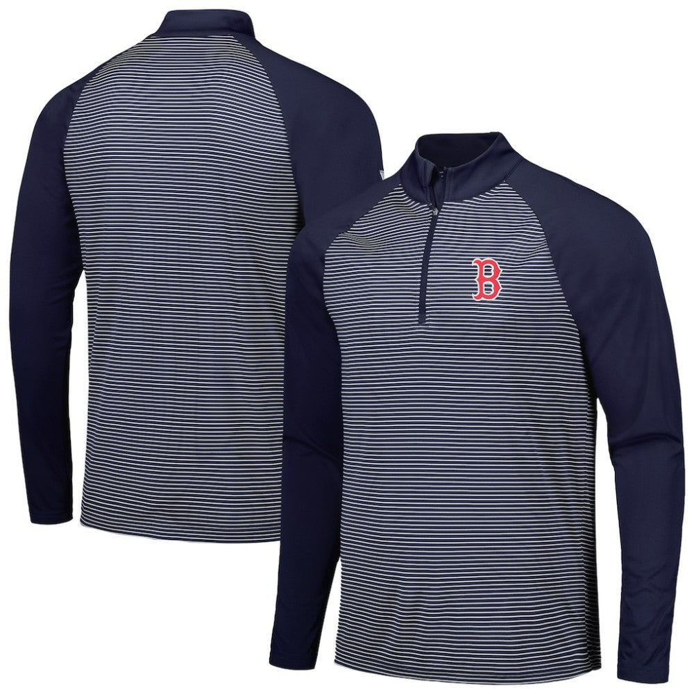 Boston Red Sox Levelwear Charter Striped Raglan Quarter-Zip Top - Navy Tops