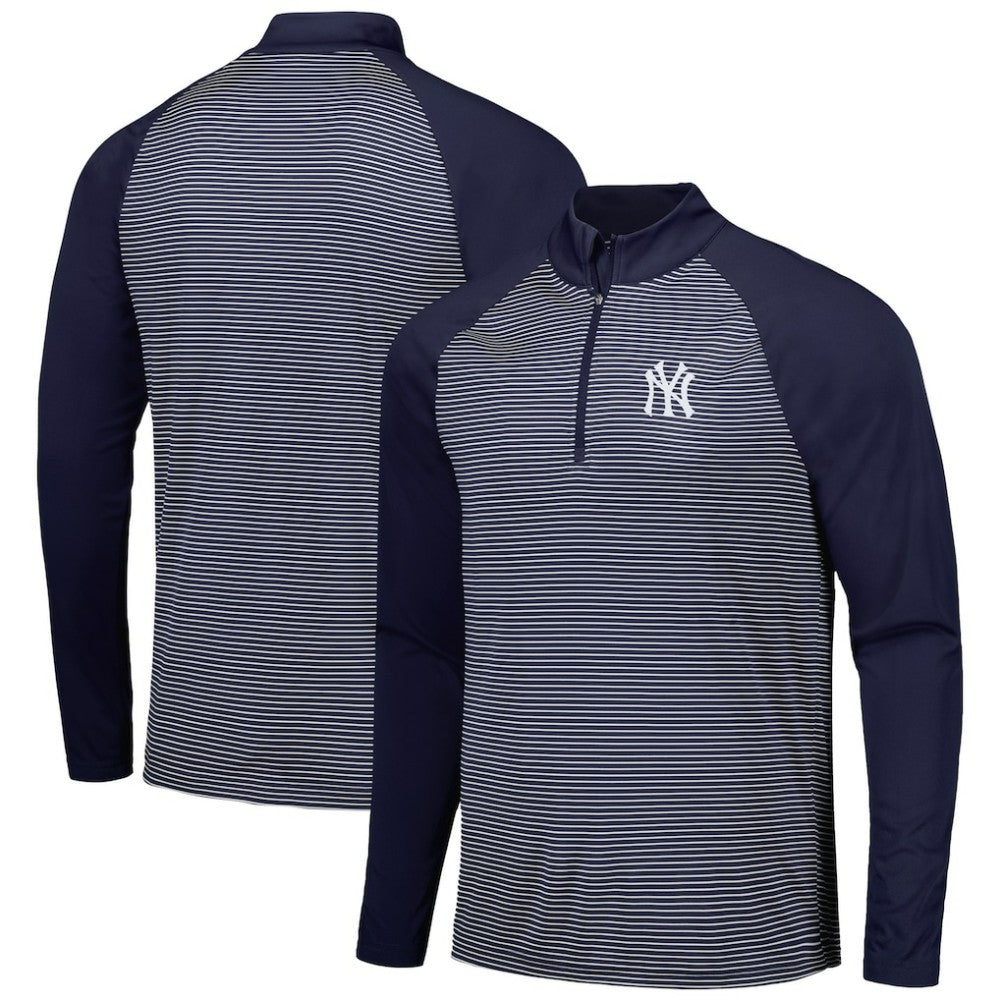 New York Yankees Levelwear Charter Striped Raglan Quarter-Zip Top - Navy Tops