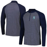 Seattle Mariners Levelwear Charter Striped Raglan Quarter-Zip Top - Navy Tops