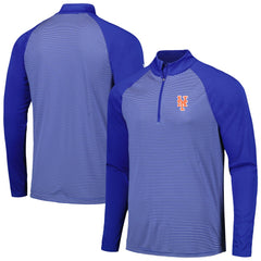 New York Mets Levelwear Charter Striped Raglan Quarter-Zip Top - Royal Tops