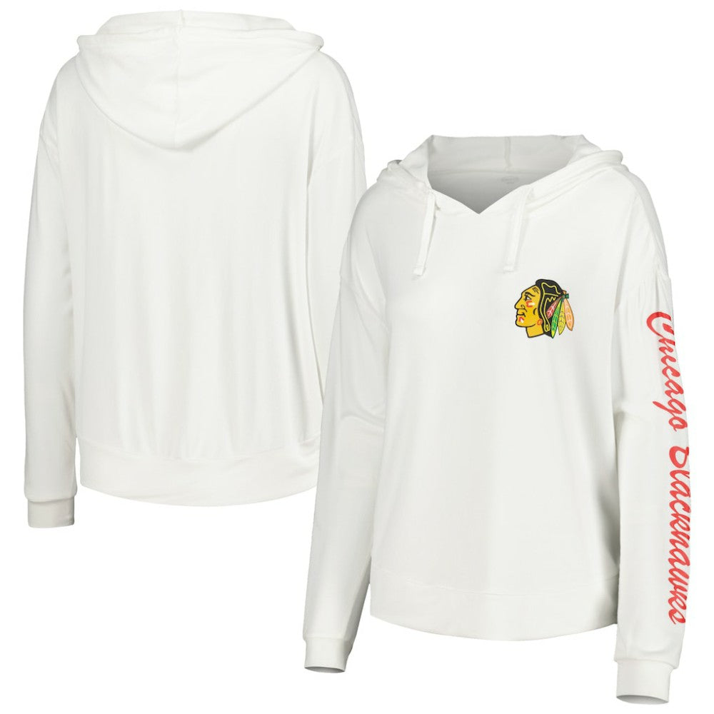 NHL Chicago Blackhawks Concepts Sport Women's Accord Hacci Long Sleeve Hoodie Top - White