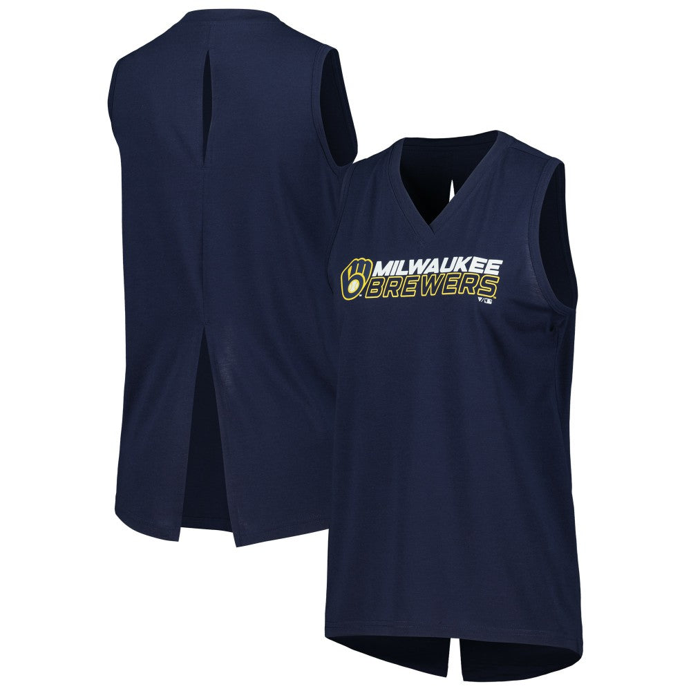 Milwaukee Brewers Levelwear Women's Paisley Chase V-Neck Tank Top - Navy Tanks