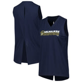 Milwaukee Brewers Levelwear Women's Paisley Chase V-Neck Tank Top - Navy Tanks