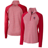 Minnesota Twins Cutter & Buck Women's DryTec Forge Tonal Stripe Stretch Half-Zip Top - Red Tops
