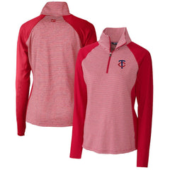 Minnesota Twins Cutter & Buck Women's DryTec Forge Tonal Stripe Stretch Half-Zip Top - Red Tops