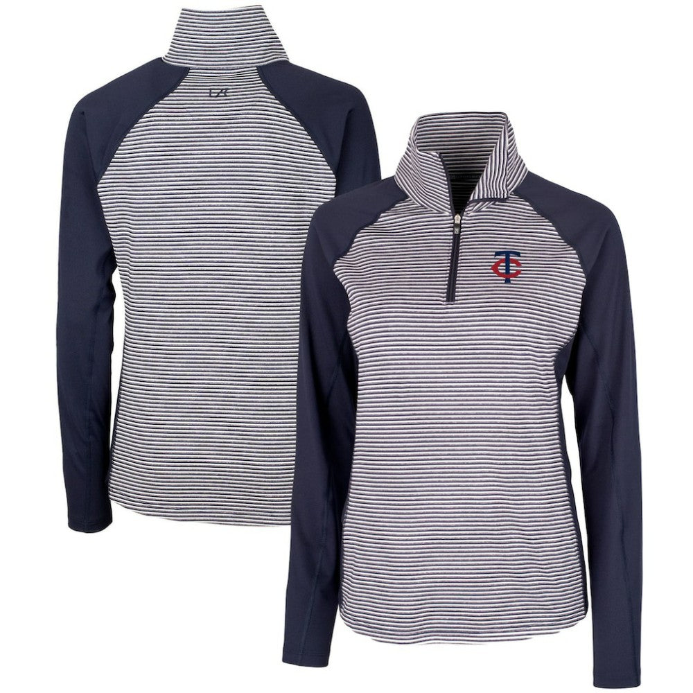 Minnesota Twins Cutter & Buck Women's DryTec Forge Tonal Stripe Stretch Half-Zip Top - Navy Tops
