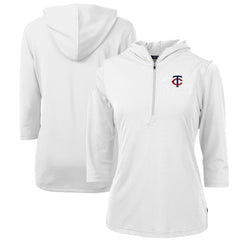 Minnesota Twins Cutter & Buck Women's DryTec Virtue Eco Pique Recycled Half-Zip Pullover Hoodie Top - White Hoodies