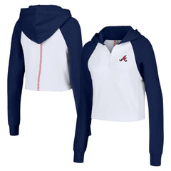 Atlanta Braves Lusso Women's Jane Raglan Quarter-Zip Tri-Blend Cropped Pullover Hoodie - White Hoodies