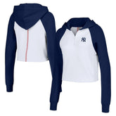 New York Yankees Lusso Women's Jane Raglan Quarter-Zip Tri-Blend Cropped Pullover Hoodie - White Hoodies