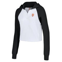San Francisco Giants Lusso Women's Jane Raglan Quarter-Zip Tri-Blend Cropped Pullover Hoodie - White Hoodies