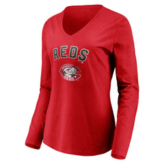 Cincinnati Reds Women's Cooperstown Collection Personalized Winning Streak Long Sleeve V-Neck T-Shirt - Red T-shirts