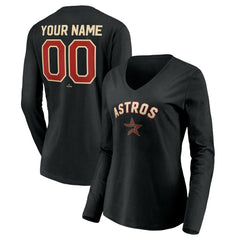 Houston Astros Women's Personalized Cooperstown Collection Alternate Winning Streak Long Sleeve V-Neck T-Shirt - Black T-shirts