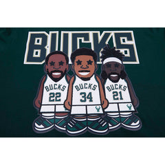 Giannis Antetokounmpo, Jrue Holiday, Khris Middleton Milwaukee Bucks Pro Standard Multi Lineup T-Shirt Hunter Green