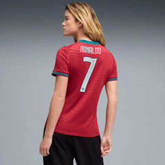 Puma 2026 Portugal Women's Stadium Home Ronaldo #7 Soccer Jersey Club Red-Green Lagoon