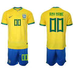 Men's Brazil Custom Yellow 2022 FIFA World Cup Home Soccer Jersey Suit