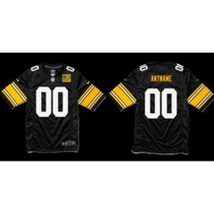 Men's Pittsburgh Steelers Customized Black With 50 Years Patch Throwback Stitched Jersey