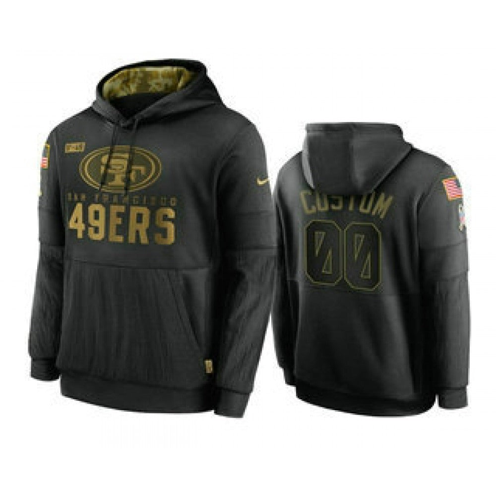 Men's San Francisco 49ers Customized 2020 Black Salute to Service Sideline Performance Pullover Hoodie