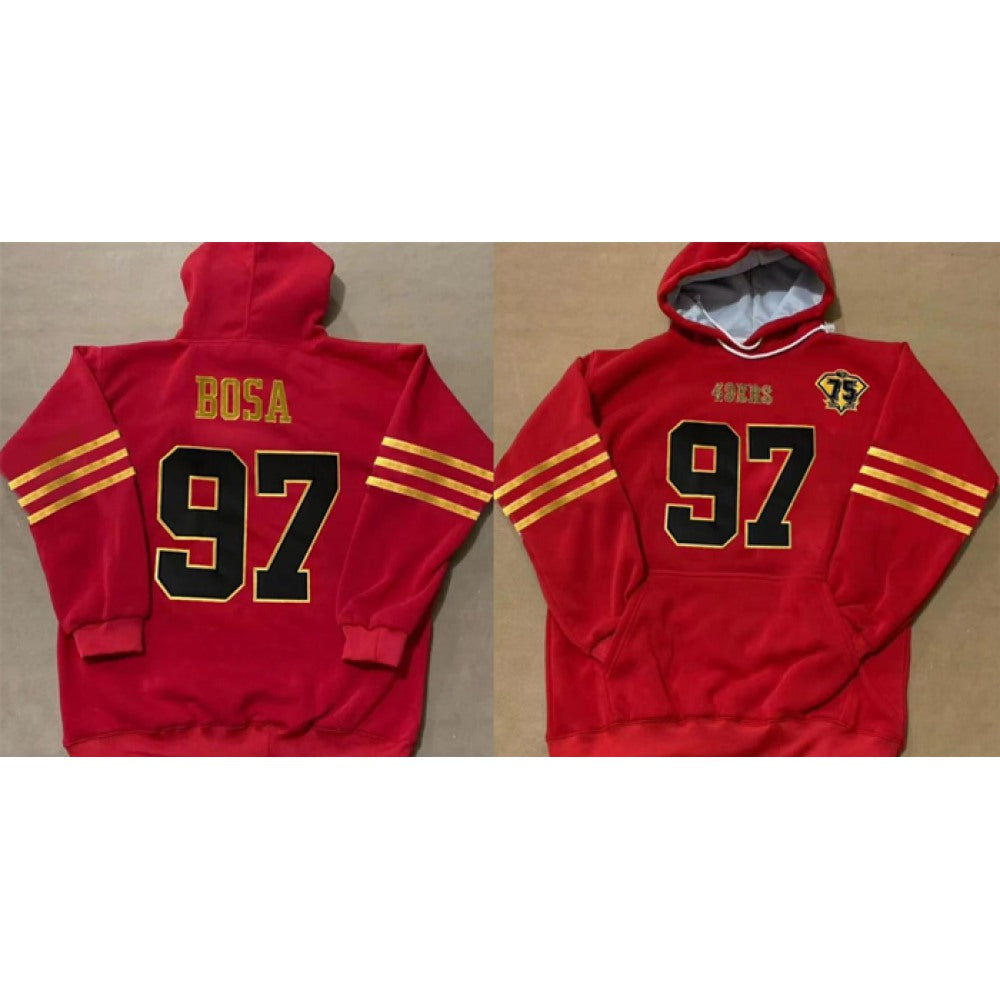 Men's San Francisco 49ers Customized Red Gold 75th Anniversary Alternate Pullover Hoodie