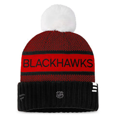 NHL Chicago Blackhawks Fanatics Women's Authentic Pro Rink Cuffed Knit Hat with Pom - Black/Red