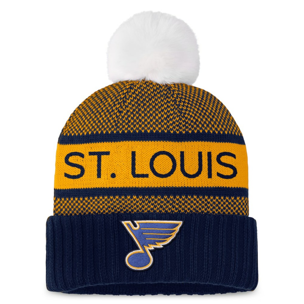 NHL St. Louis Blues Fanatics Women's Authentic Pro Rink Cuffed Knit Hat with Pom - Navy/Gold