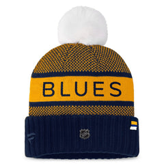 NHL St. Louis Blues Fanatics Women's Authentic Pro Rink Cuffed Knit Hat with Pom - Navy/Gold
