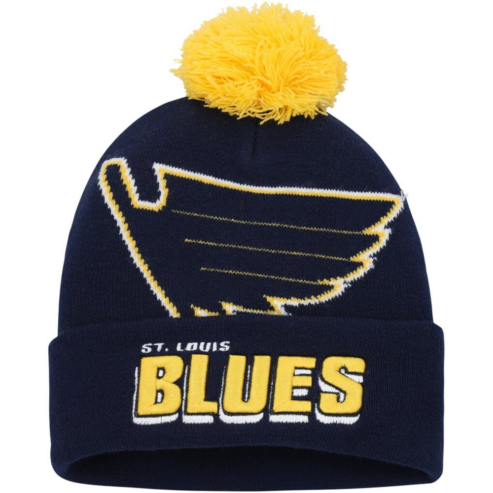 NHL St. Louis Blues Mitchell & Ness Punch Out Cuffed Knit Hat with Pom - Blue