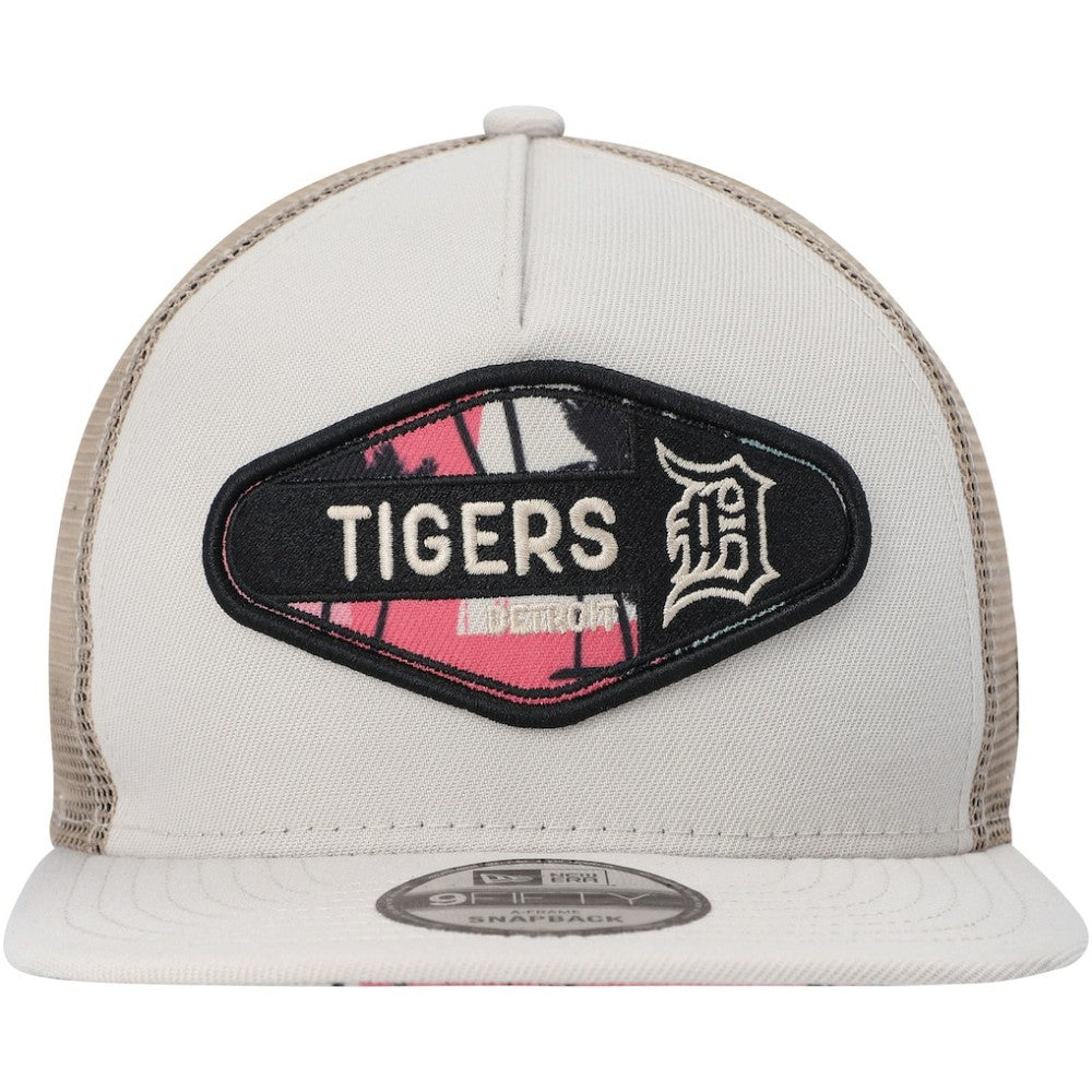 Detroit Tigers New Era Retro Beachin' Patch A-Frame Trucker 9FIFTY Snapback Hat - Natural Hats