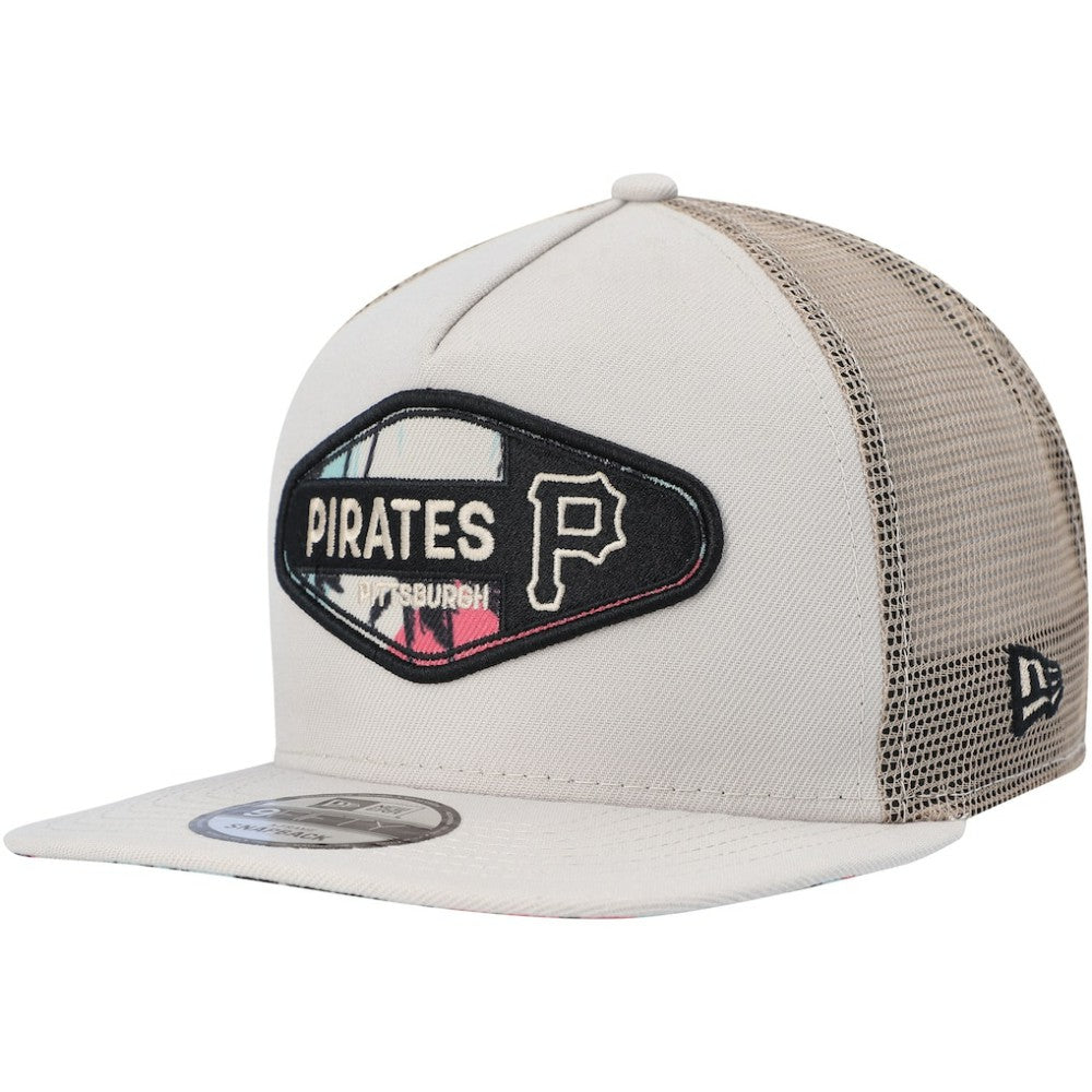 Pittsburgh Pirates New Era Retro Beachin' Patch A-Frame Trucker 9FIFTY Snapback Hat - Natural Hats