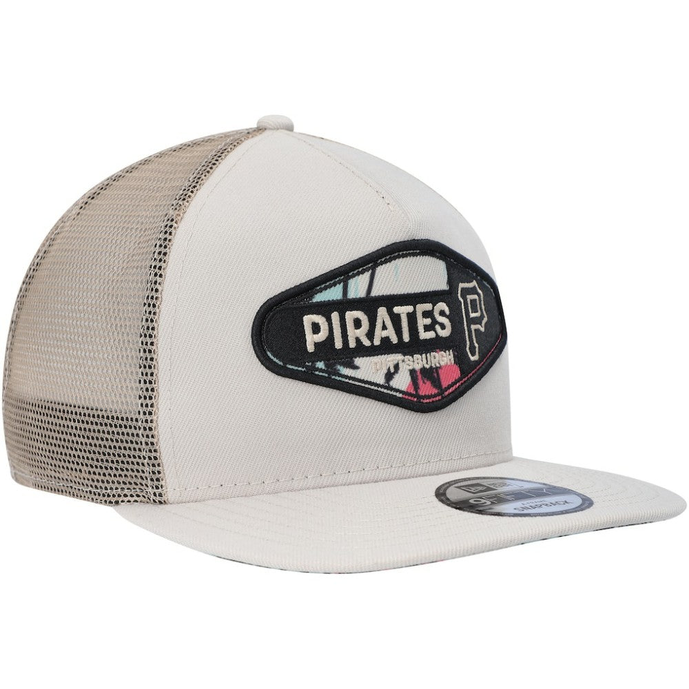 Pittsburgh Pirates New Era Retro Beachin' Patch A-Frame Trucker 9FIFTY Snapback Hat - Natural Hats