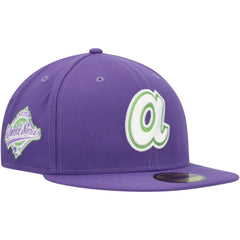 Atlanta Braves New Era Lime Side Patch 59FIFTY Fitted Hat - Purple Hats