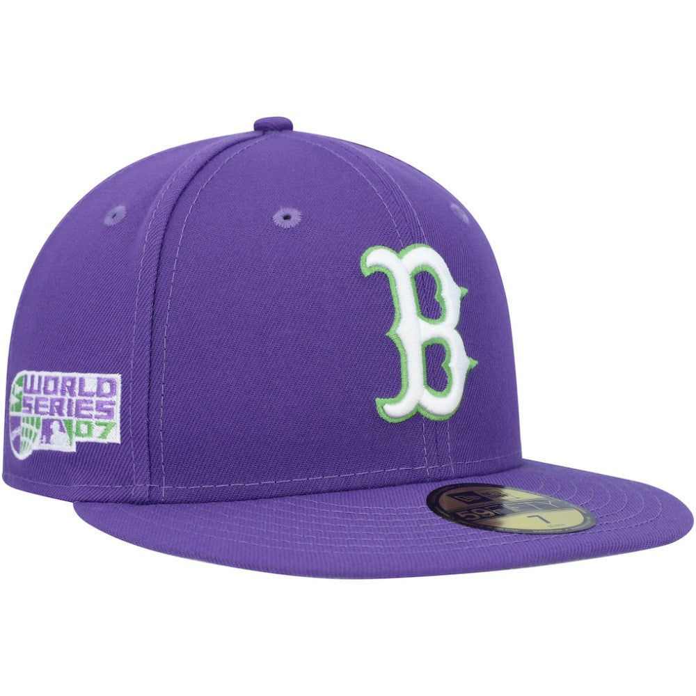 Boston Red Sox New Era Lime Side Patch 59FIFTY Fitted Hat - Purple Hats