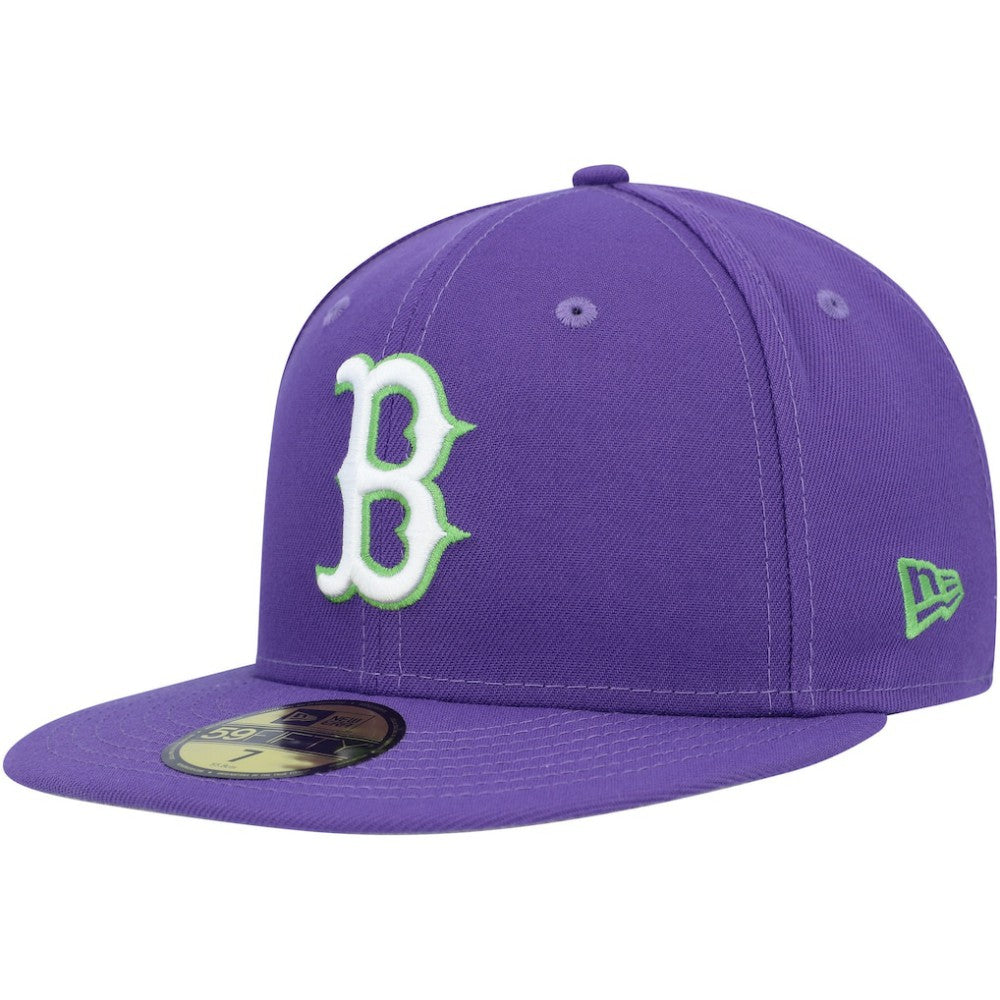 Boston Red Sox New Era Lime Side Patch 59FIFTY Fitted Hat - Purple Hats