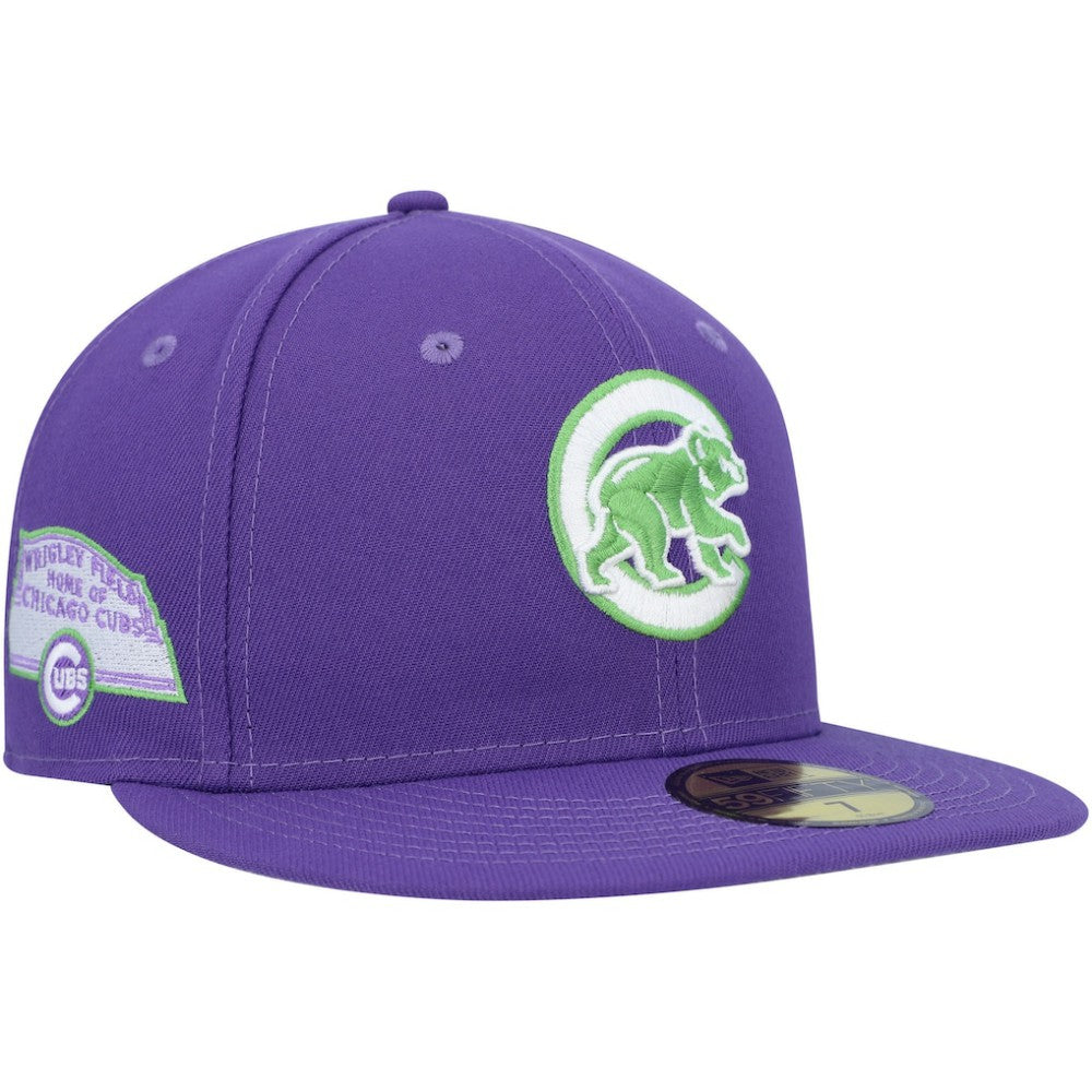 Chicago Cubs New Era Lime Side Patch 59FIFTY Fitted Hat - Purple Hats