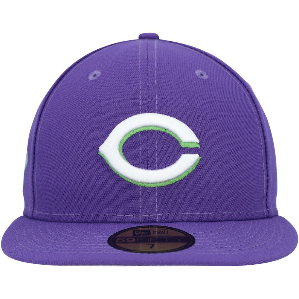 Cincinnati Reds New Era Lime Side Patch 59FIFTY Fitted Hat - Purple Hats