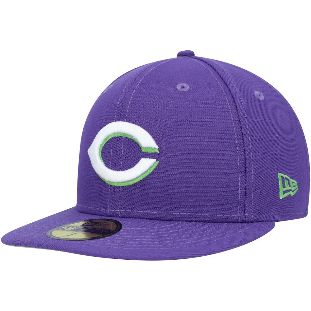 Cincinnati Reds New Era Lime Side Patch 59FIFTY Fitted Hat - Purple Hats