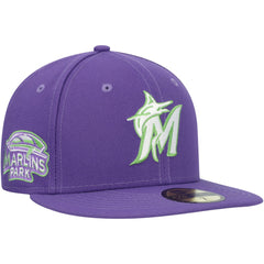 Miami Marlins New Era Lime Side Patch 59FIFTY Fitted Hat - Purple Hats