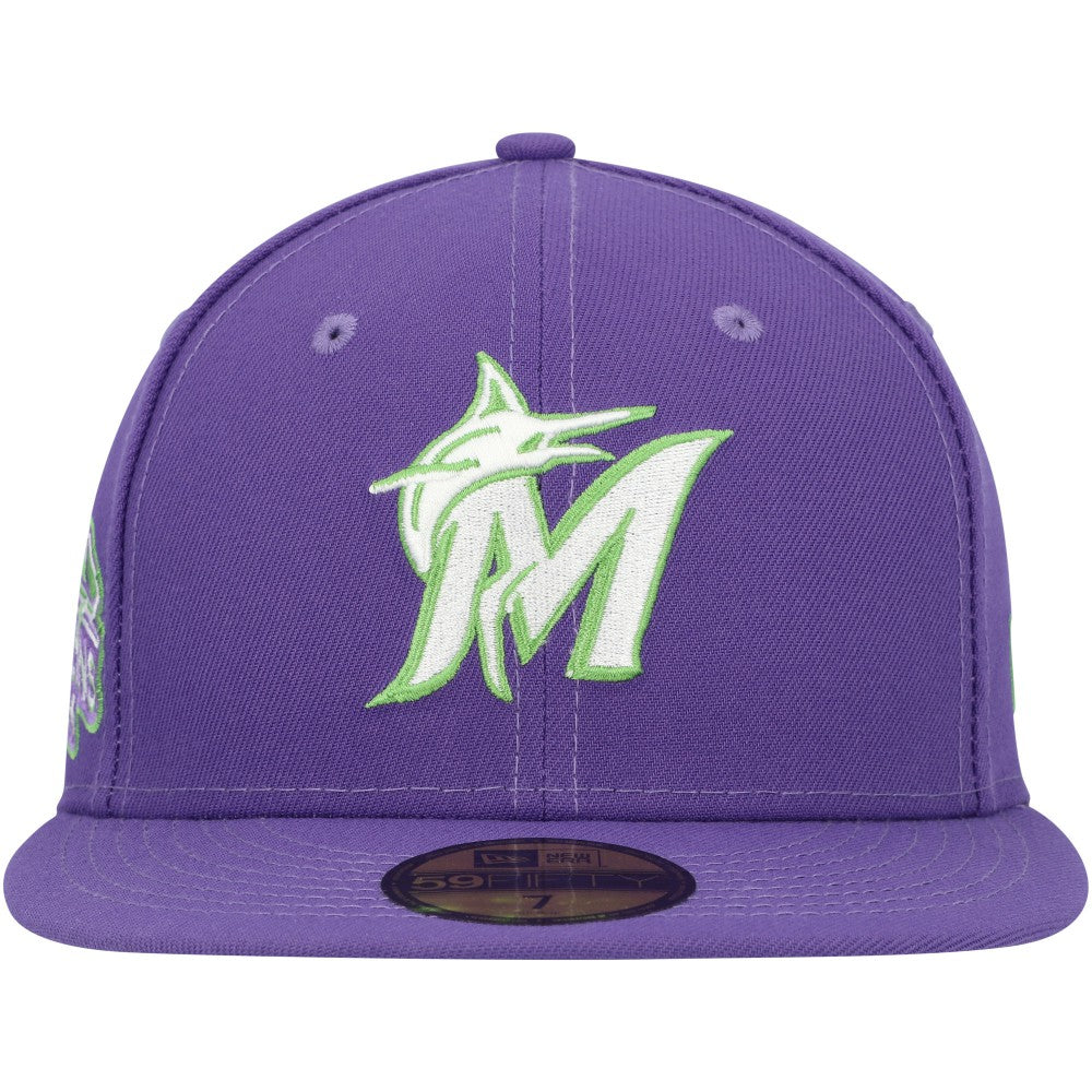 Miami Marlins New Era Lime Side Patch 59FIFTY Fitted Hat - Purple Hats