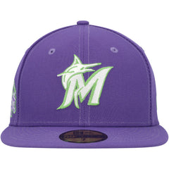 Miami Marlins New Era Lime Side Patch 59FIFTY Fitted Hat - Purple Hats