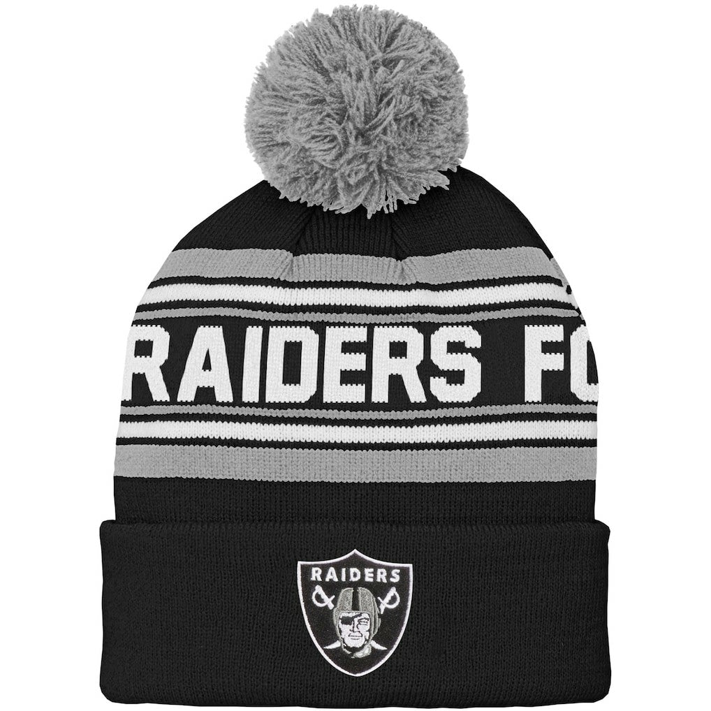 Las Vegas Raiders Youth Jacquard Cuffed Knit Hat with Pom Black