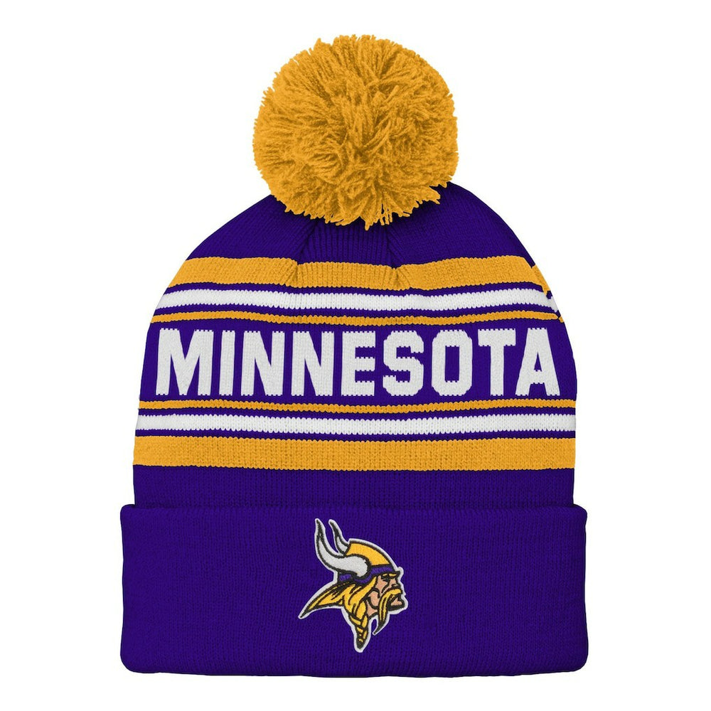 Minnesota Vikings Youth Jacquard Cuffed Knit Hat with Pom Purple
