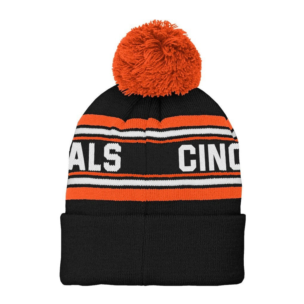 Cincinnati Bengals Preschool Jacquard Cuffed Knit Hat with Pom Black