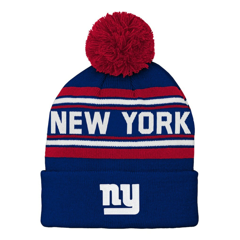 New York Giants Preschool Jacquard Cuffed Knit Hat with Pom Royal